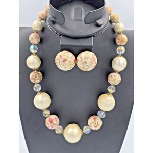 Vendome Necklace Set Easter Wedding Cake Faux pearl AB Glass Earrings Vintage